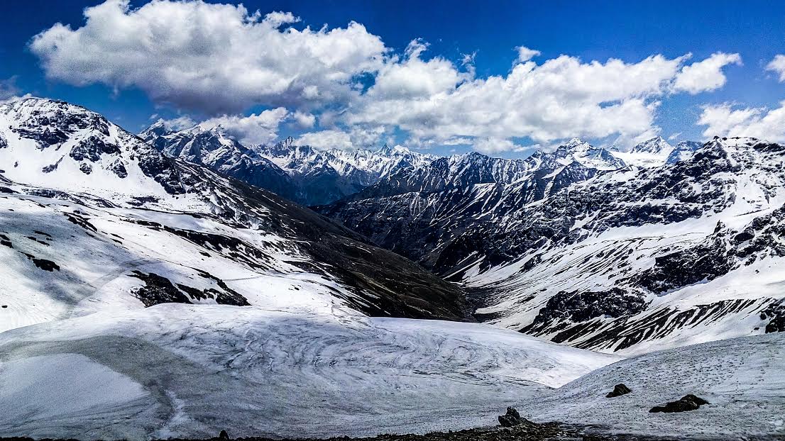 Rupin Pass Rohit Seth A view from the top of the Rupin Pass with the Knife Edged Rszor shap Kinnaur Kailash Range in the background